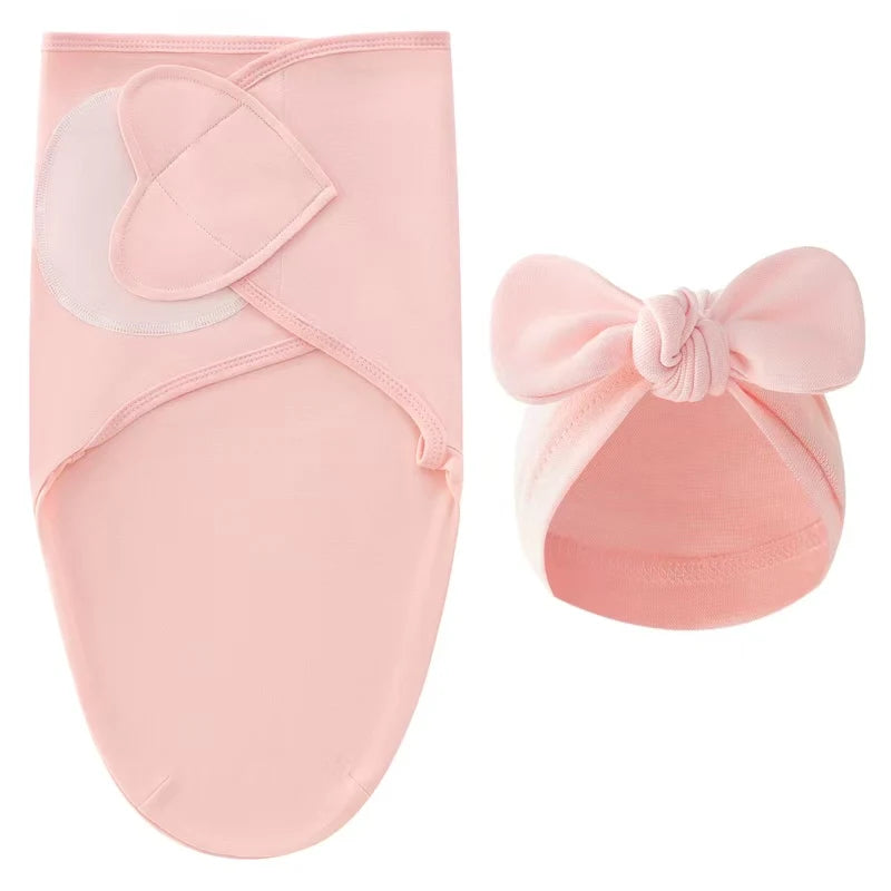 Emmaillotage bebe en coton avec bonnet, coloris unis