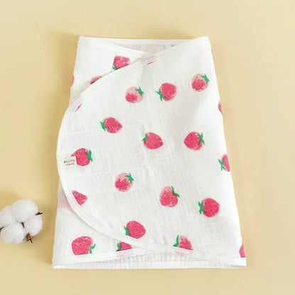 Emmaillotage bebe nuit en coton fin, motifs arc-en-ciel et fraise