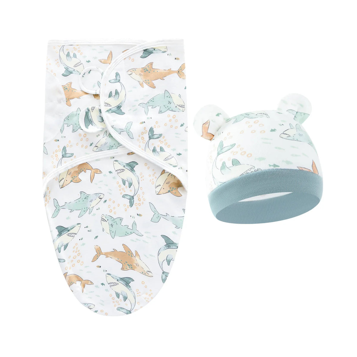Couverture emmaillotage bébé en coton avec bonnet à motifs