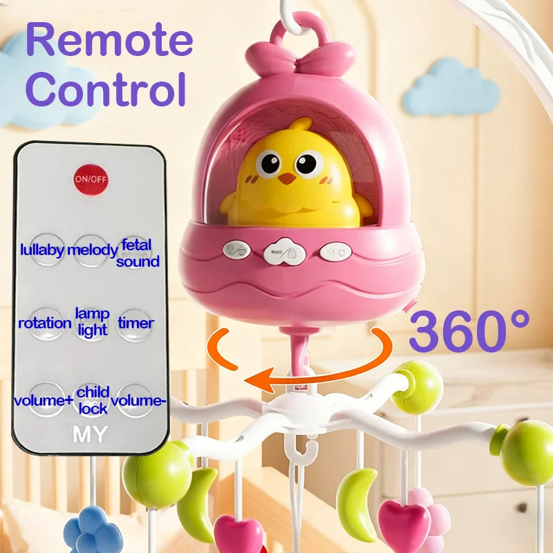 360° Bird Musical Remote Control Baby Crib Mobile Rotating Soft Light Bed Bell Toy Timing Hanging Infant Newborn Bedside Gift