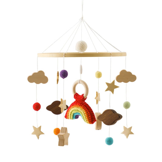 Mobile musical en bois océan ou arc-en-ciel pour lit de bébé