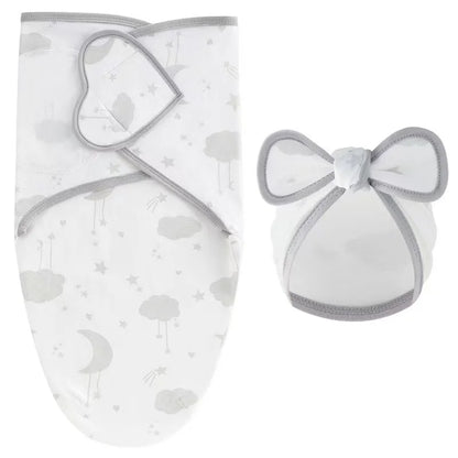 Baby Blanket Hat Set Cartoon Printed Cotton Newborn Swaddle Adjustable Infant Sleeping Swaddle Wraps All Seasons 0-6 Months