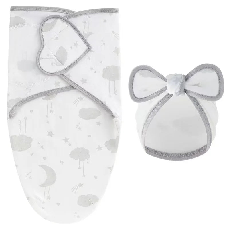 Emmaillotage bebe en coton avec bonnet, 3 modèles