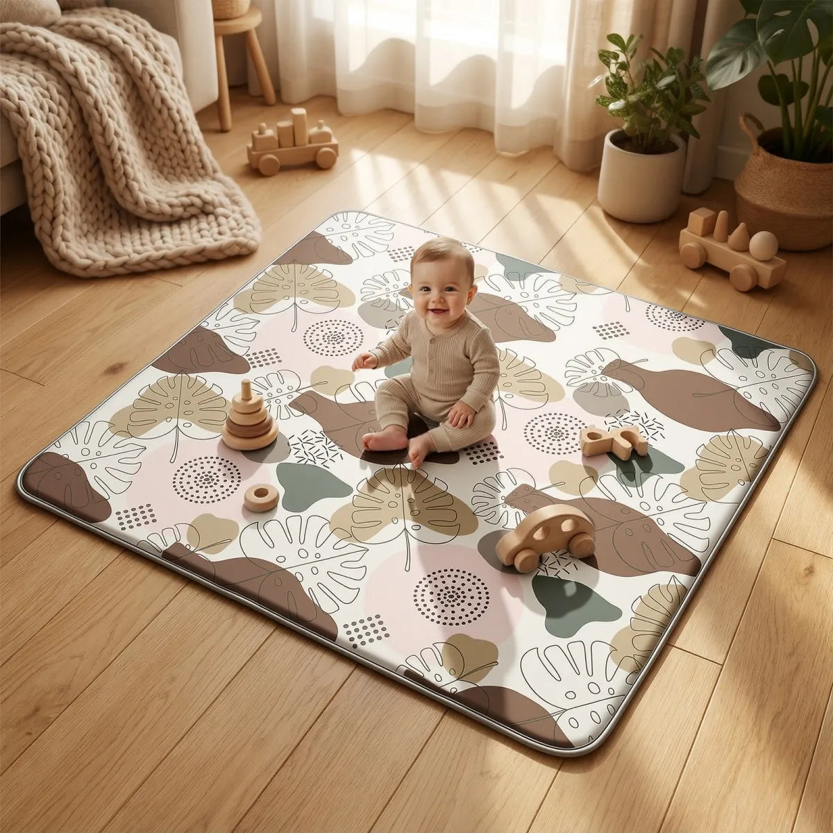 Tapis d’éveil bébé pliable et rembourré 127 x 127 cm