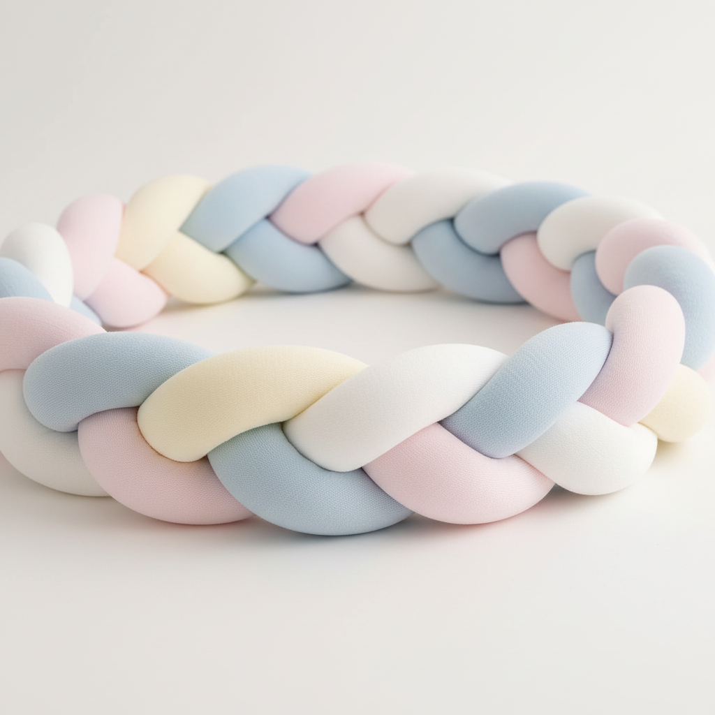 Détail tressage artisanal coton blanc rose bleu