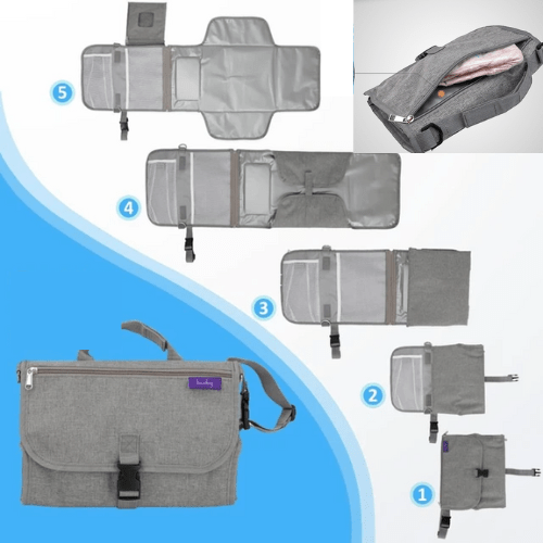 matelas à langer nomade portable pliable avec poches de rangement gris