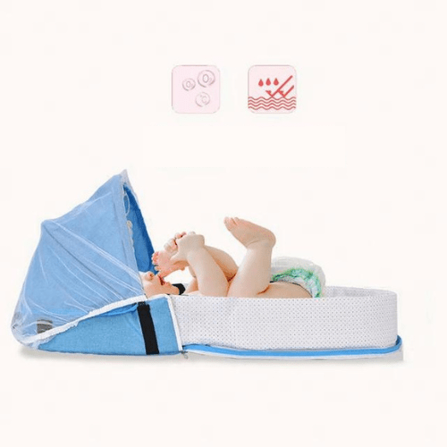 Réducteur de lit bébé BestBabyMosquito™ avec filet anti-insectes, cocon confortable et portable pour nouveau-nés.