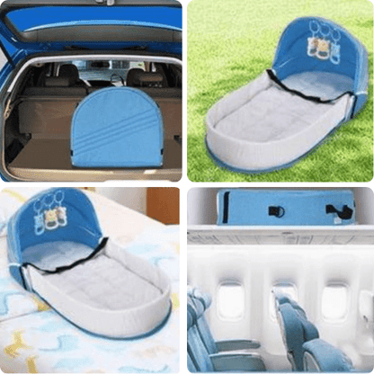 Réducteur de lit bébé BestBabyMosquito™ portable avec filet anti-insectes, coussin confortable et design pliable pour voyages et maison.