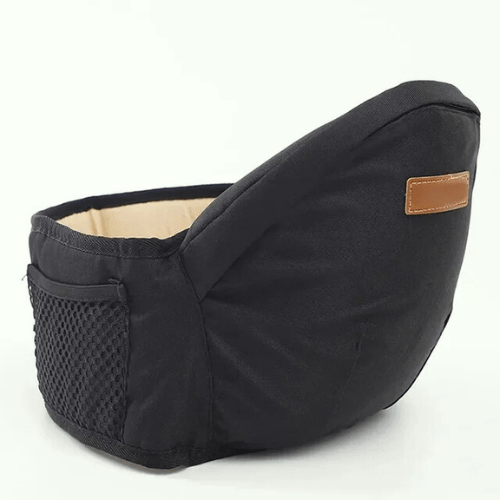 Porte-bébé tabouret de taille noir ergonomique avec poche filet pour nouveau-nés et tout-petits.