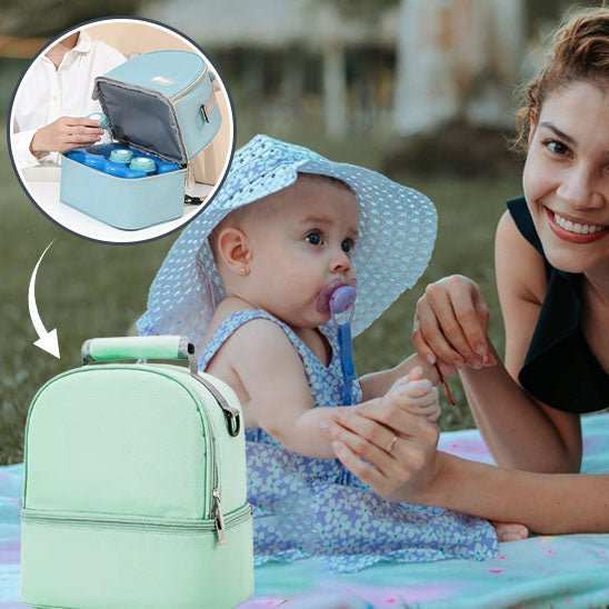 Sac à langer vert mint isolant pour biberons, grand compartiment, portable et pratique pour sorties avec bébé