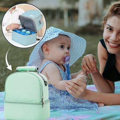 Sac à langer vert mint isolant pour biberons, grand compartiment, portable et pratique pour sorties avec bébé