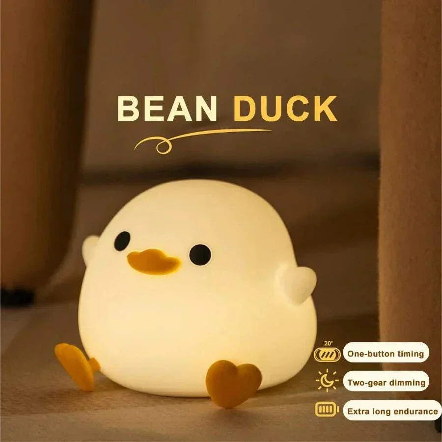 veilleuse bébé-blanche canard lumineux en silicone doux avec lumière tamisée pour sommeil apaisant et autonomie longue durée